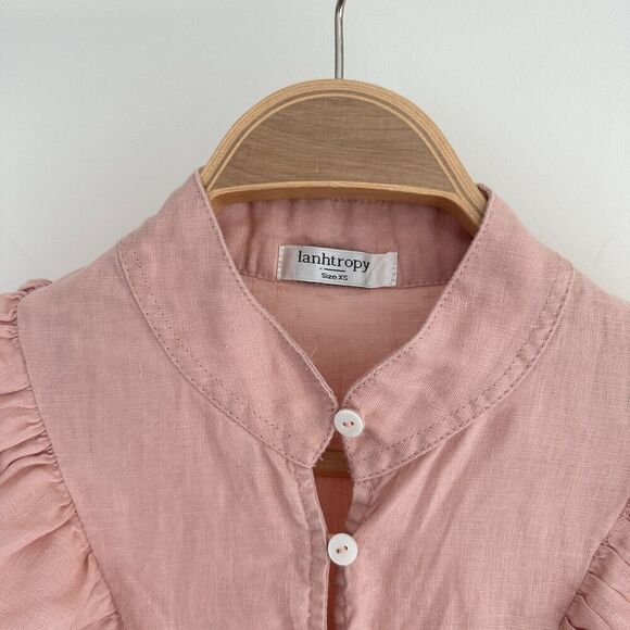 Lanhtropy Dress Womens XS Linen Tunic Flounce Victorian Boho Chic Romantic Frill - Picture 4 of 9